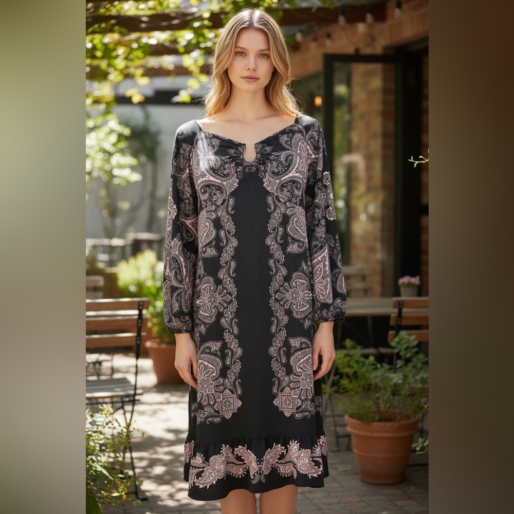 INC International Concepts Black and Pink Midi Dress